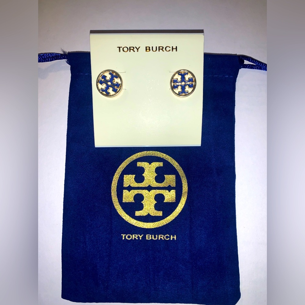 Tory burch gold blue  tone stud earrings